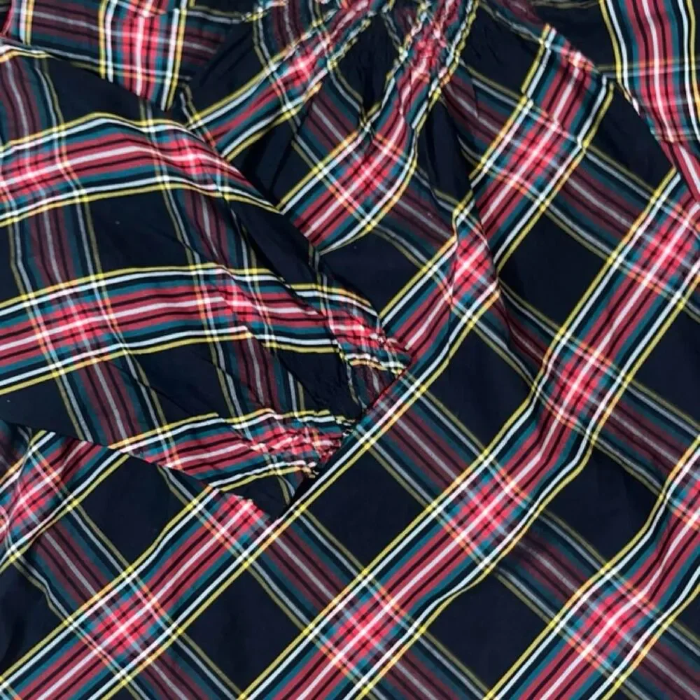 J. Crew Women's Black Multicolored Plaid Tartan Ruffle Blouse Sz PL NWT